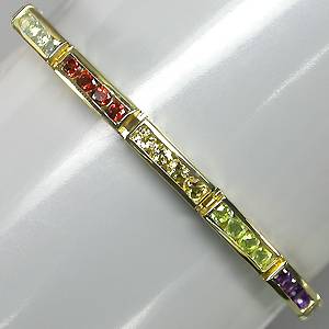 Bracelete de Ouro Amarelo 14k (Prata 925) com Multigemas Naturais