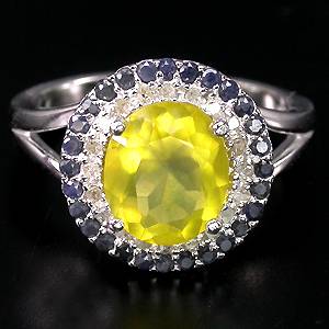 anel de prata 925 com opala de fogo top safiras e 20 diamantes naturais Imagem 1