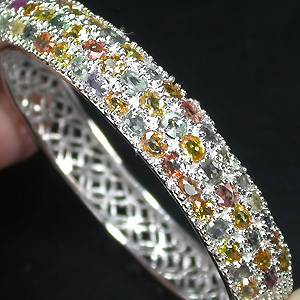 pulseira bracelete de prata 925 com 51 safiras coloridas naturais