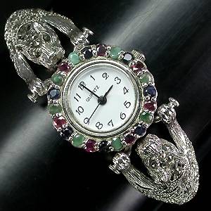 relogio bracelete de prata 925 com esmeraldas safiras rubis e marcassitas