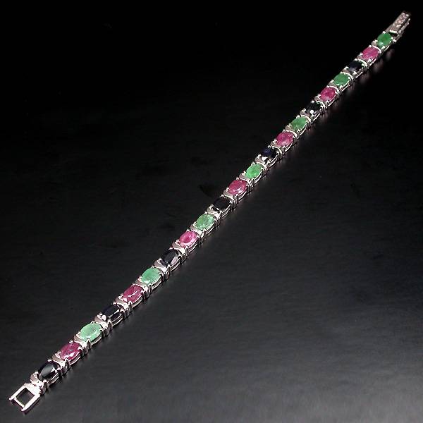 pulseira de prata 925 com rubis esmeraldas e safiras naturais Imagem 5